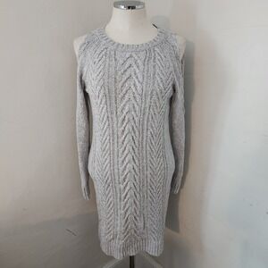 LOFT Silver Gray Cold Shoulder Sweater Dress Women's Size Small‎